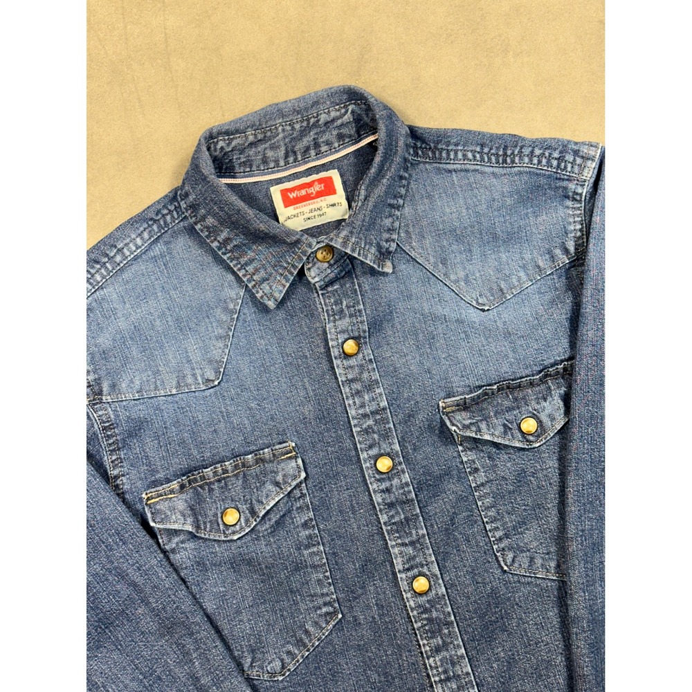 Wrangler Womens Denim Western Shirt Button Up‎ Long Sleeve Blue Sm Front Pockets